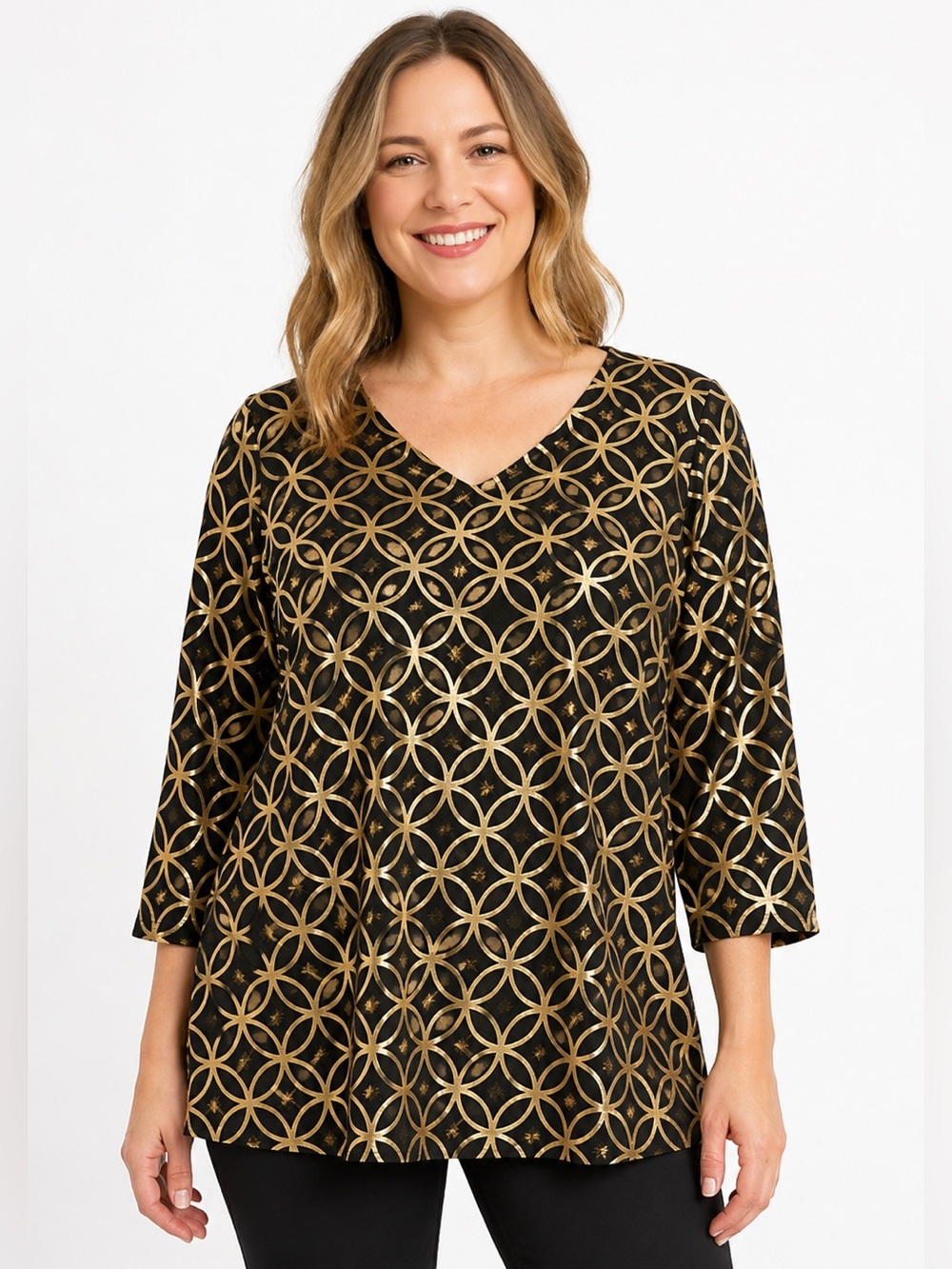 Lulu-B SPF 50+ Black Gold Geometric Top Size L NWT